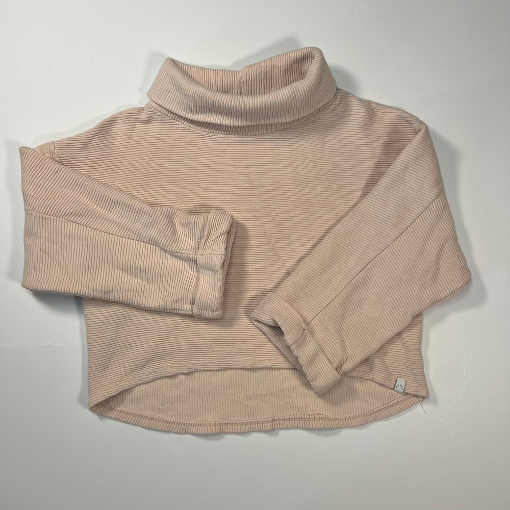 Varley Ottoman Ribbed Turtleneck Sweater M Blush Pink Cropped High-Low Cotton